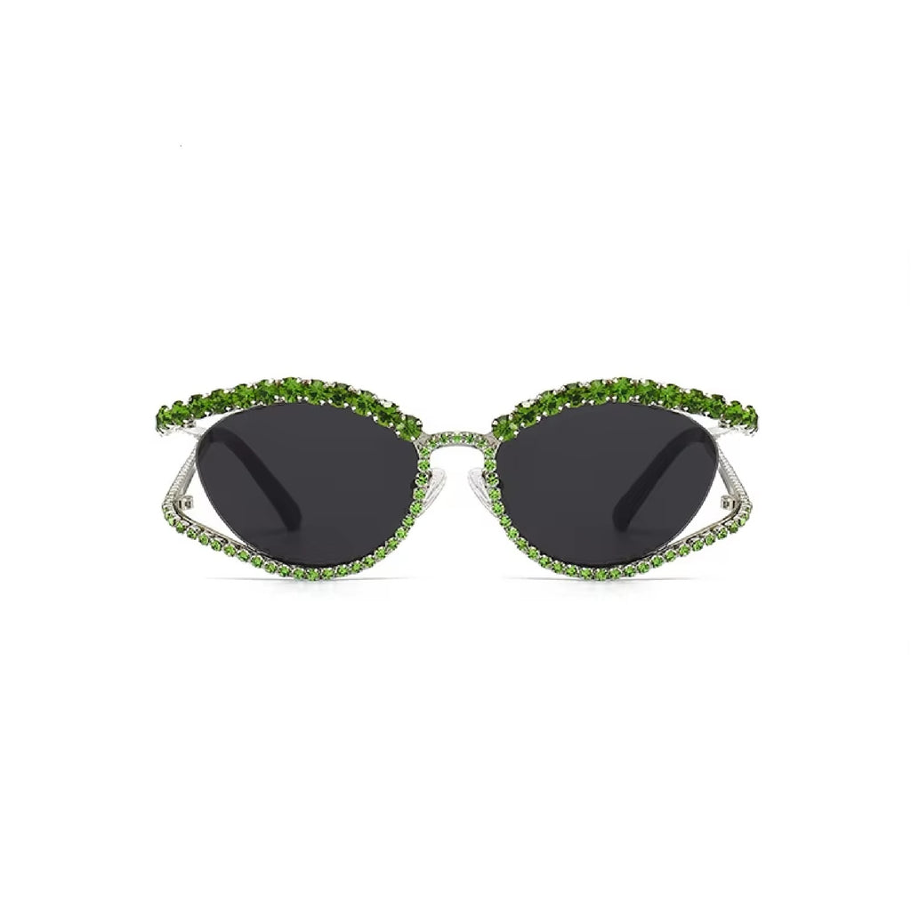 Topazia |Rhinestone Oval Metal Sunglasses