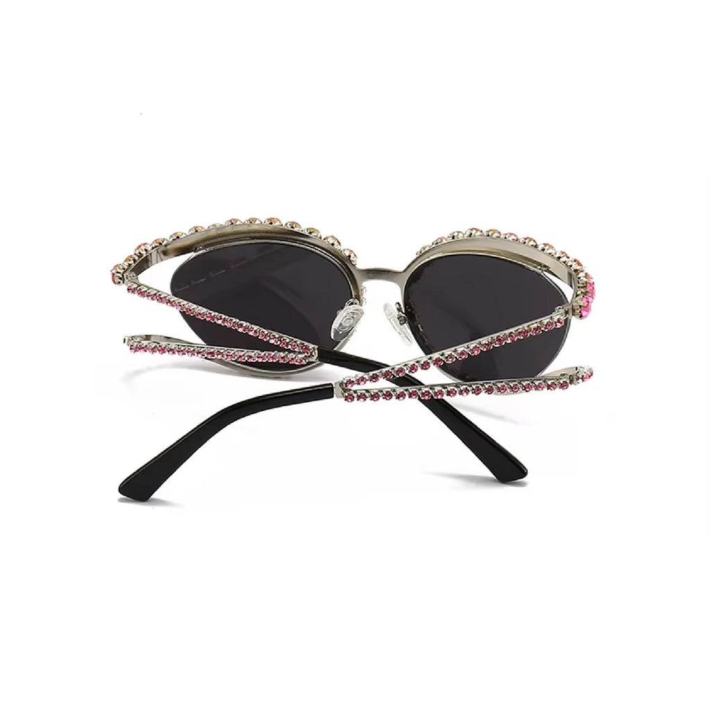 Topazia |Rhinestone Oval Metal Sunglasses