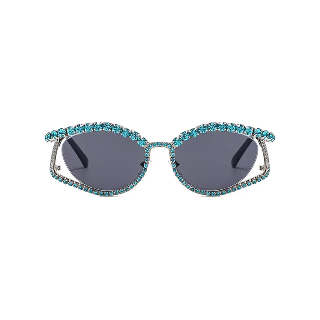 Topazia |Rhinestone Oval Metal Sunglasses