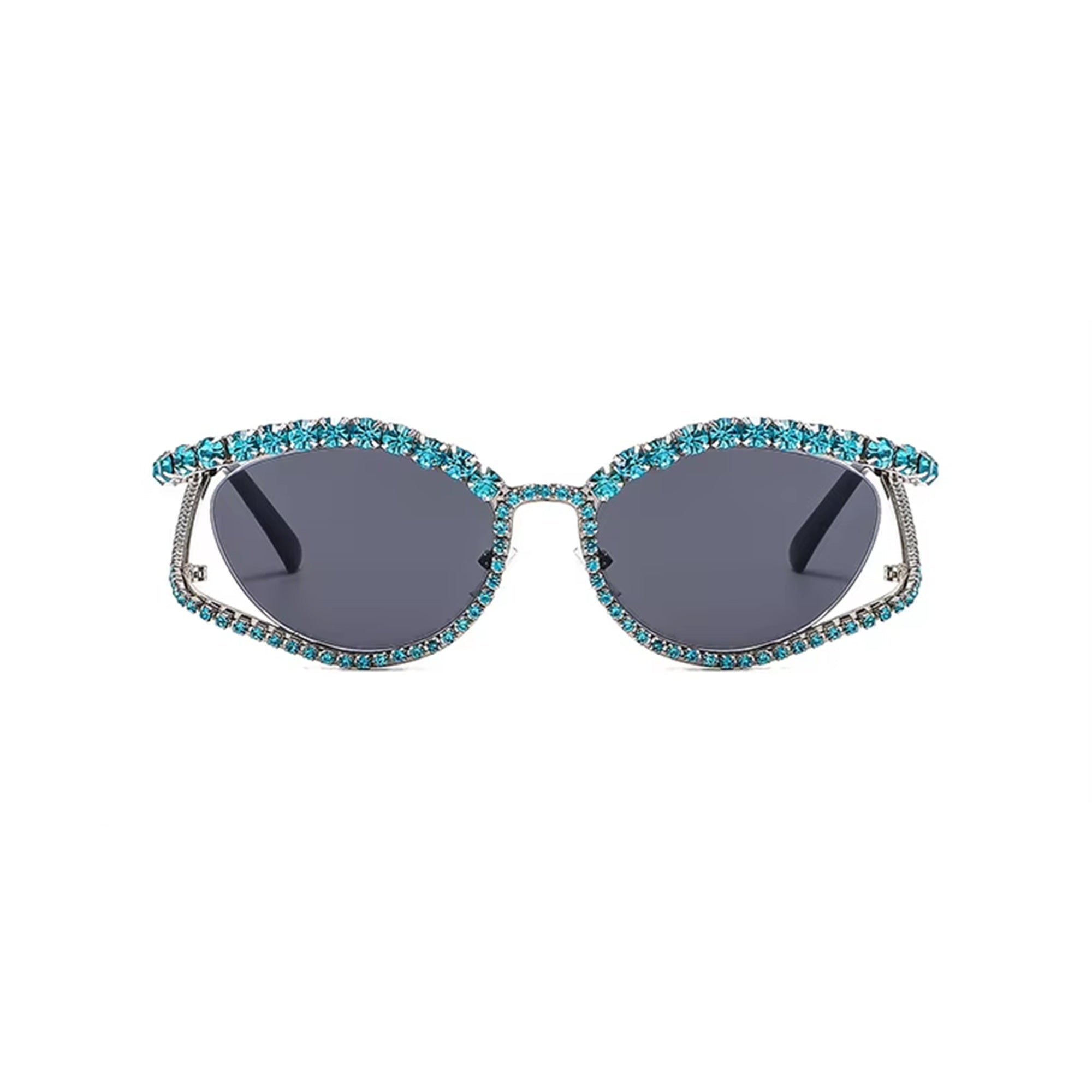 Topazia |Rhinestone Oval Metal Sunglasses
