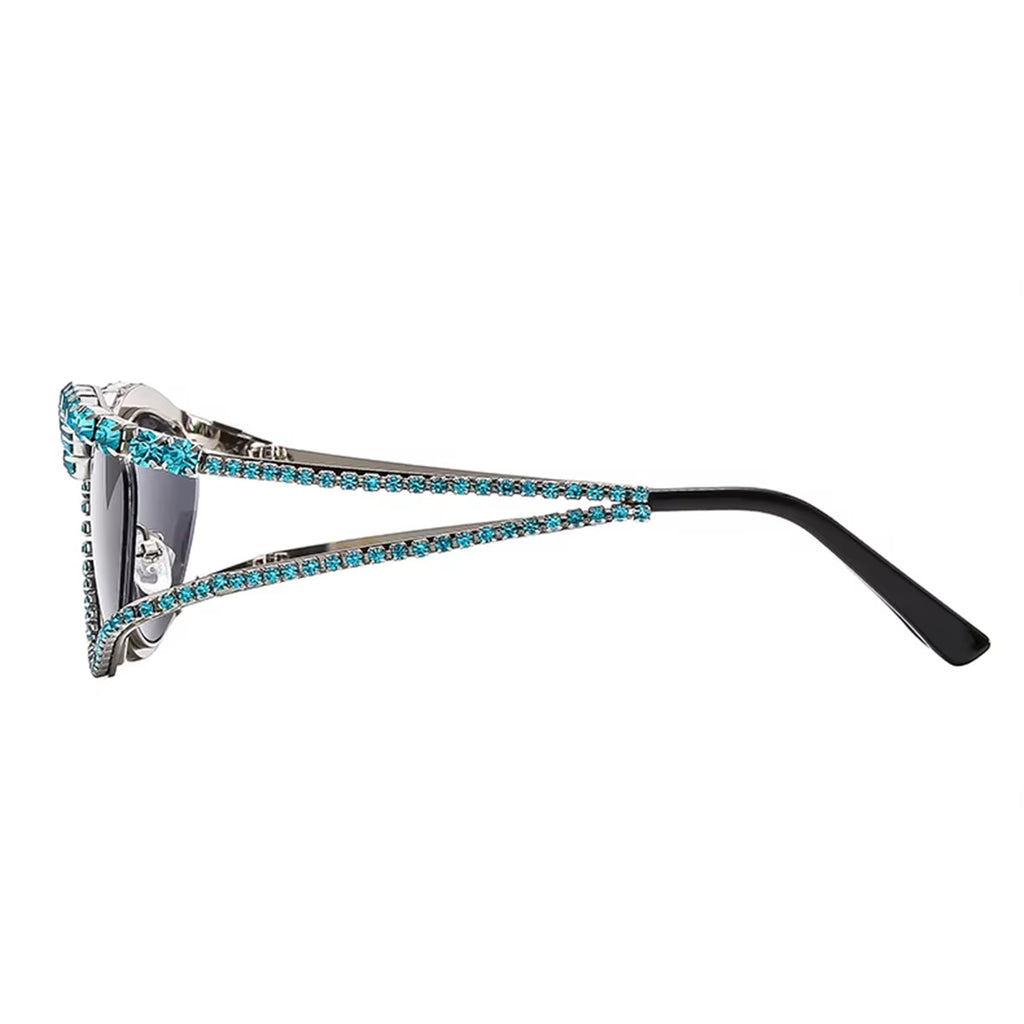 Topazia |Rhinestone Oval Metal Sunglasses