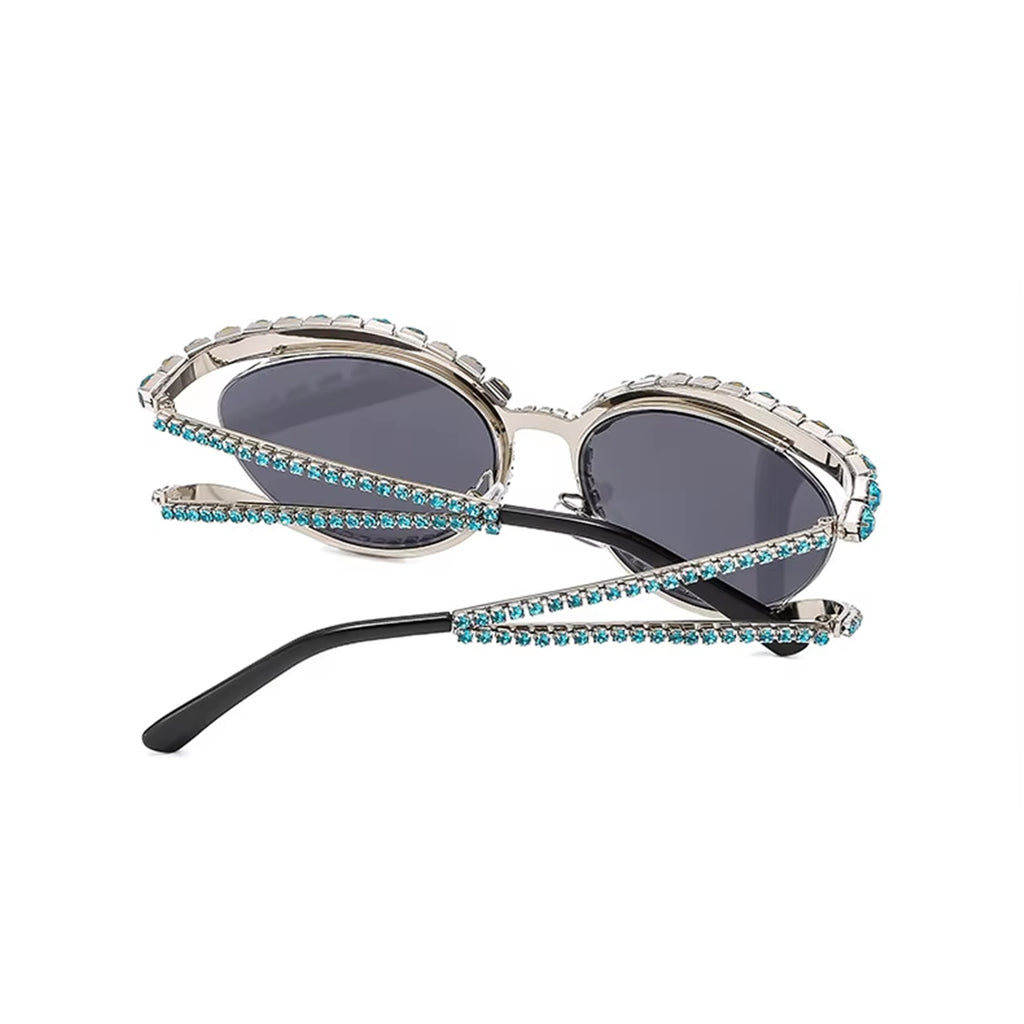 Topazia |Rhinestone Oval Metal Sunglasses