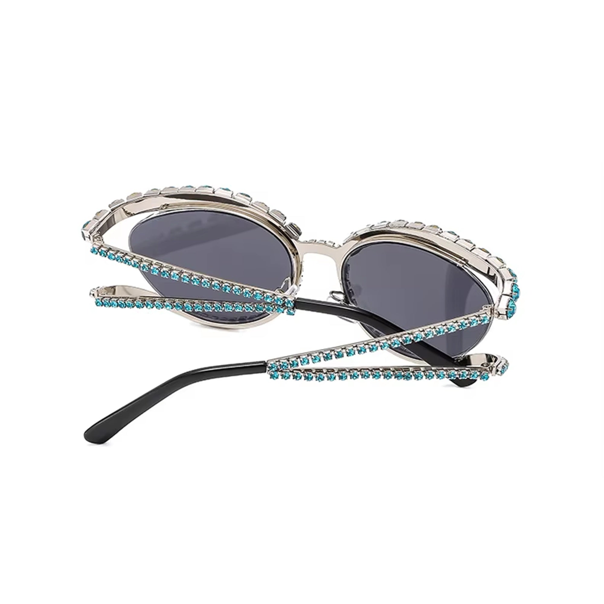 Topazia |Rhinestone Oval Metal Sunglasses