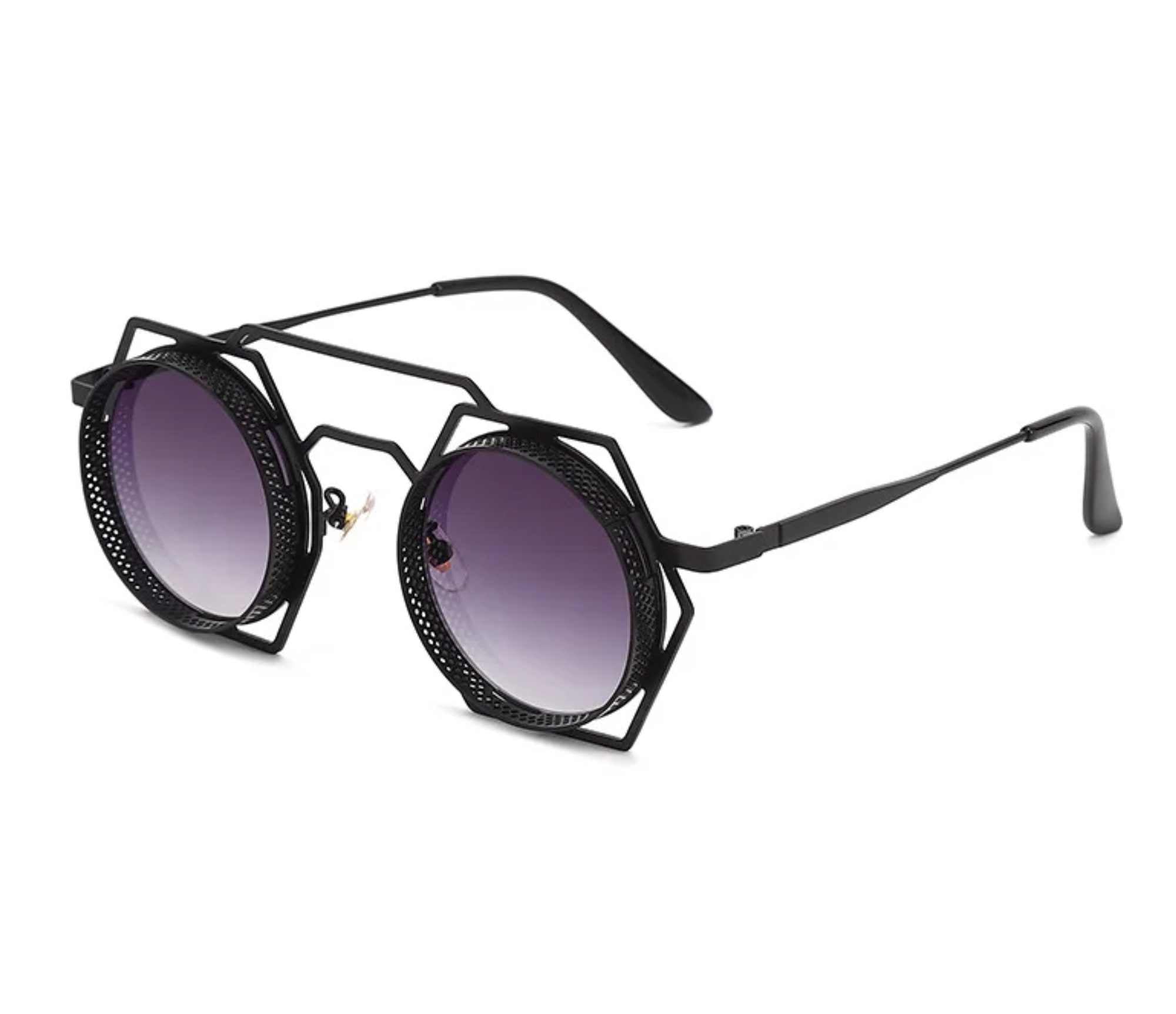 Phaedra | Retro Vintage Round Hexagonal Metal Sunglasses