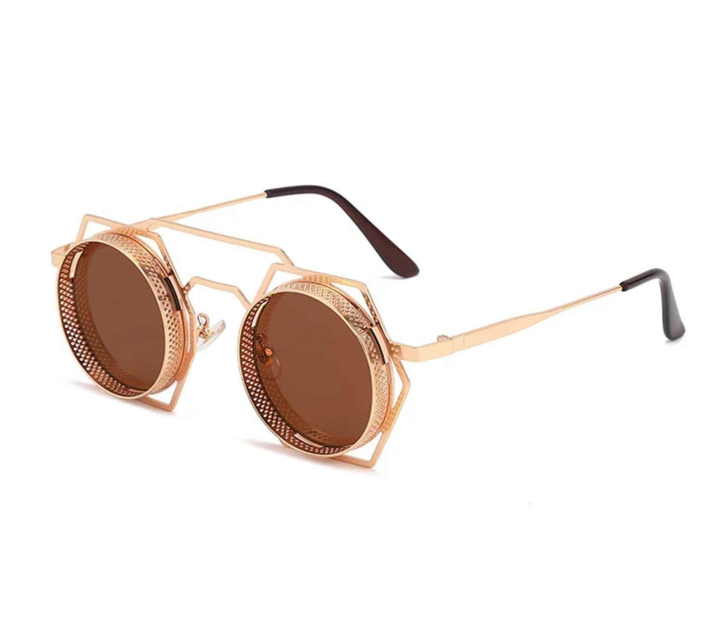Phaedra | Retro Vintage Round Hexagonal Metal Sunglasses