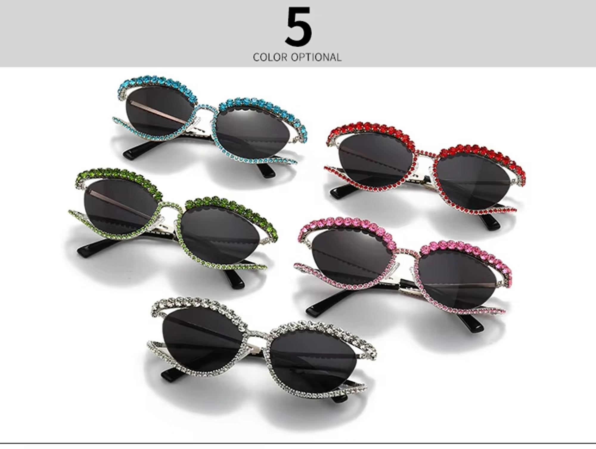 Topazia |Rhinestone Oval Metal Sunglasses